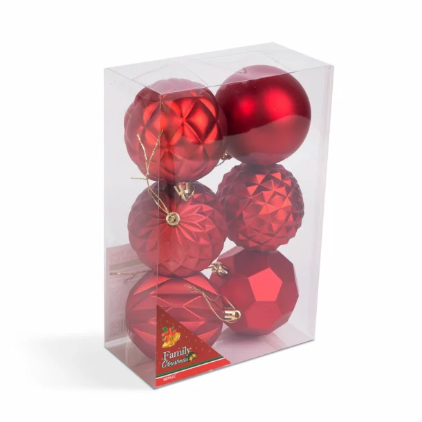 Set globuri roșii pentru brad - 6 piese /pachet - culoare mată