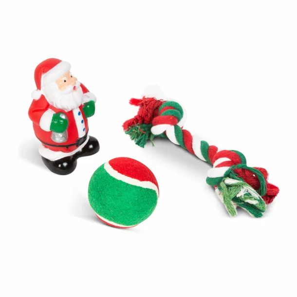 Set jucării căței - motive de Crăciun - frânghie, minge, jucărie Moș Crăciun