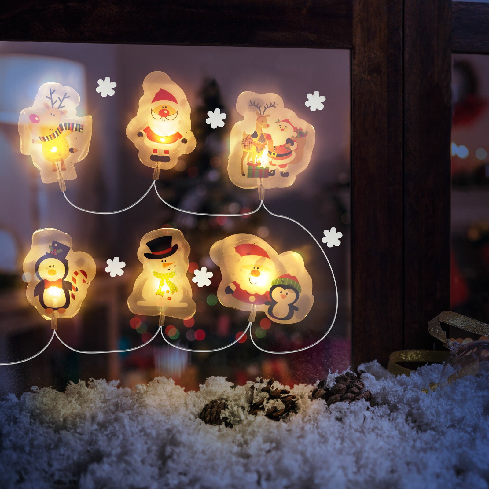 Șir de lumina cu LED de Crăciun - autocolant gel pentru geam - 6 LED-uri - 2 x AA thumb