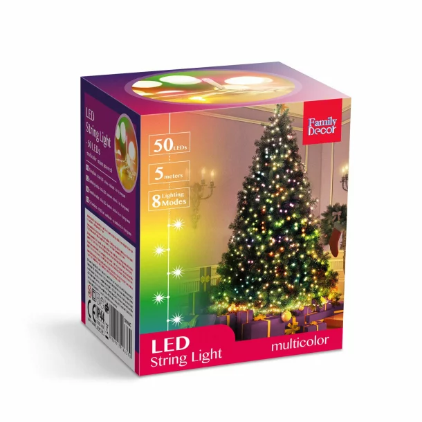 Șir luminos - 50 LEDuri colorate - alimentat de la rețea - 5 m - 8 programe