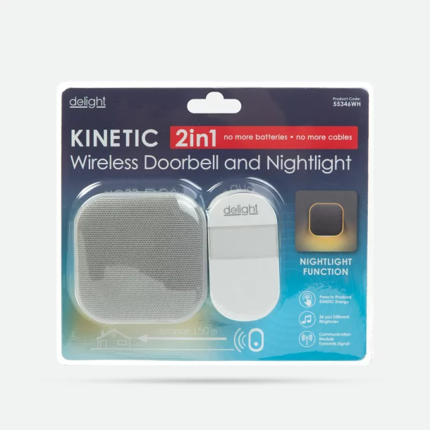 Sonerie wireless 2 în 1 și lumină de noapte - Kinetic - alb