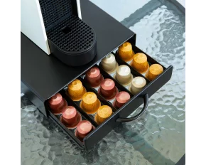 Suport metalic pentru capsule de cafea - pentru 50 capsule Nespresso - 365 x 214 x 60 mm - negru mat