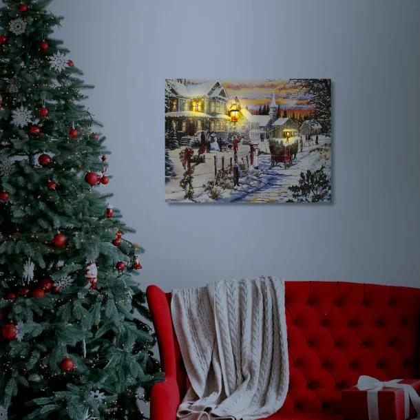 Tablou de Crăciun - LED - cu agățătoare, 2 baterii AA - 40 x 30 cm
