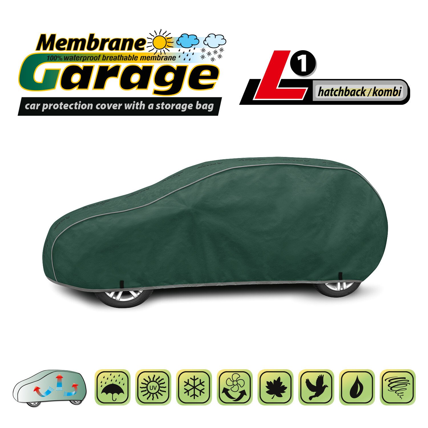 Membrane Garage komplet autótakaró ponyva, teljesen vízálló és légáteresztő - L1 - Hatchback/Kombi thumb