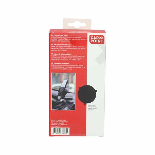 Mobile phone holder with suction cup, width 55-85mm, Carpoint - Black