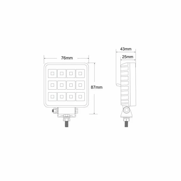 Kamar 12LED work lamp metal square, with switch, 12/24V