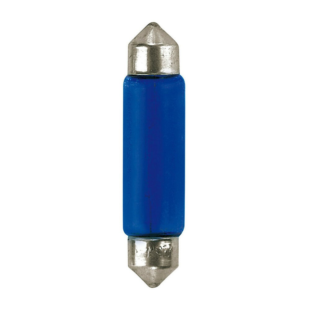 12V Blue Dyed Glass, festoon lamp - 11x44 mm - 10W - SV8,5-8 - 2 pcs - D/Blister thumb