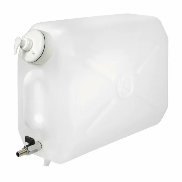 Plastic water jerry can with metal tap and soap-dispenser - 25l