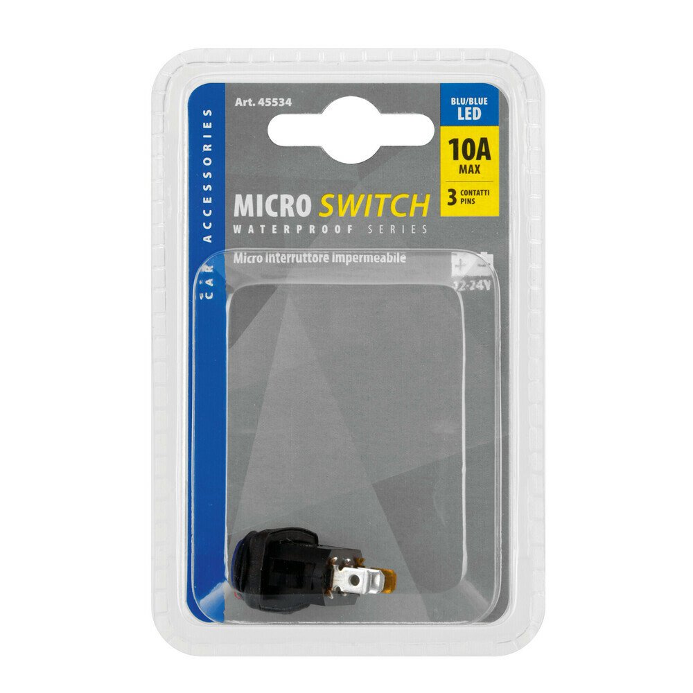 Micro waterproof rocker switch with Led light - 12/24V - Blue thumb
