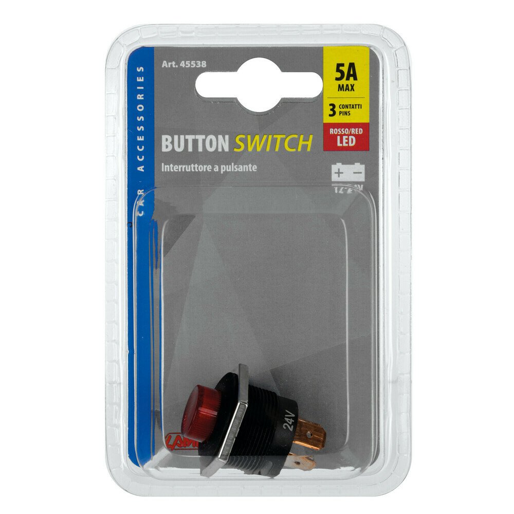 Button switch with Led light - 12/24V - Red thumb
