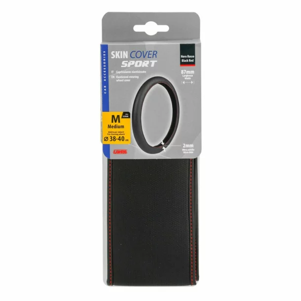Husa volan elasticizata Skin-Cover, din Skeentex Negru/Rosu - M - Ø 38/40cm