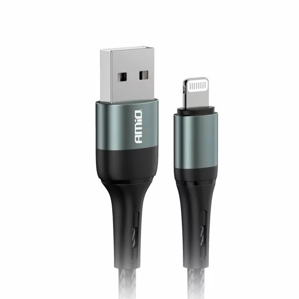 Cablu de date si incarcare USB la tip Lightning, 3A, 100cm, FullLINK Amio, Negru