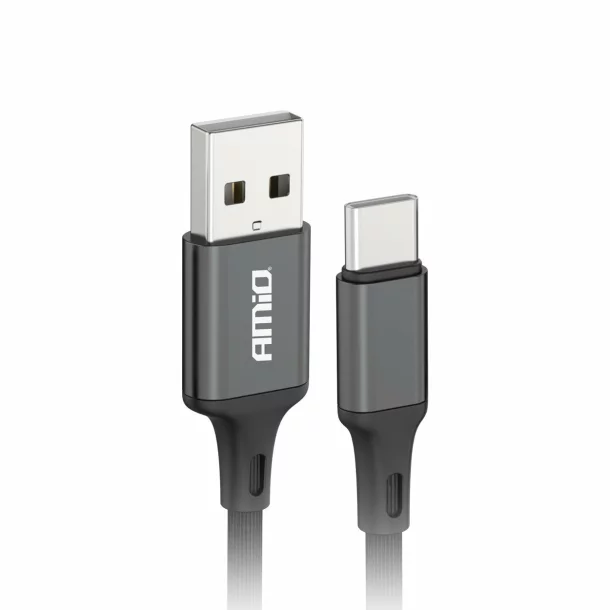 Cablu de date si incarcare USB la tip USB Type-C, 2A, 100cm, FullLINK Amio, Negru