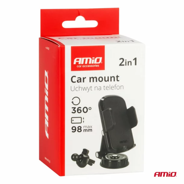 Mobile phone holder 360° rotating, 2 in 1, with fixing on the dashboard or the ventilation grill