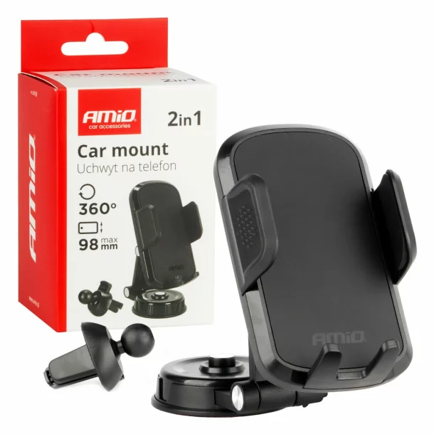 Mobile phone holder 360° rotating, 2 in 1, with fixing on the dashboard or the ventilation grill