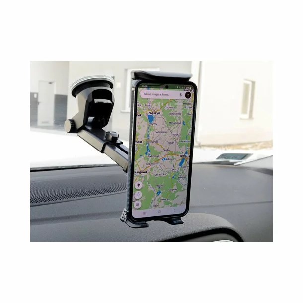 Suport telefon mobil cu ventuza, deschidere 100-200mm, cu ajustare in 6 puncte, Negru