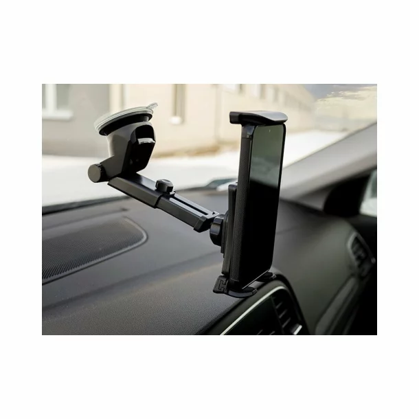 Suport telefon mobil cu ventuza, deschidere 100-200mm, cu ajustare in 6 puncte, Negru