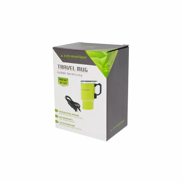 Cana termos cu incalzire Carmotion, 450ml, alimentare la bricheta auto 12V, Verde