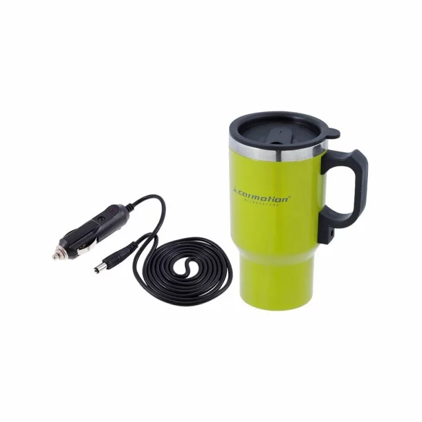 Cana termos cu incalzire Carmotion, 450ml, alimentare la bricheta auto 12V, Verde