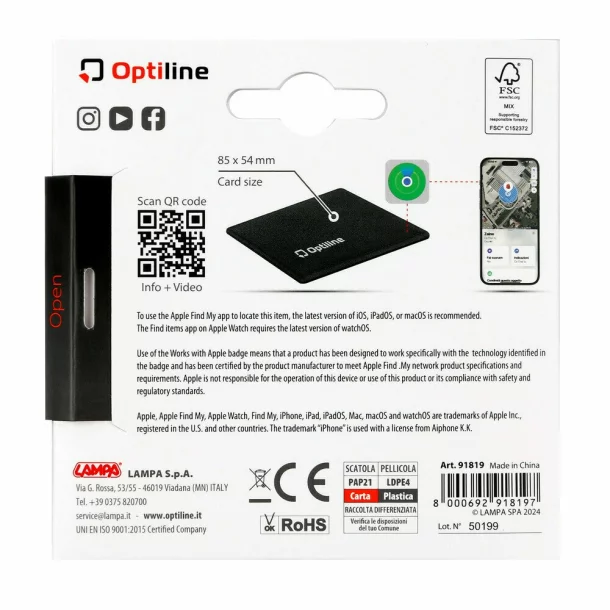 Opti Tracker Flex, Ultra-thin foldable adhesive locator, works with the Find My application from Apple