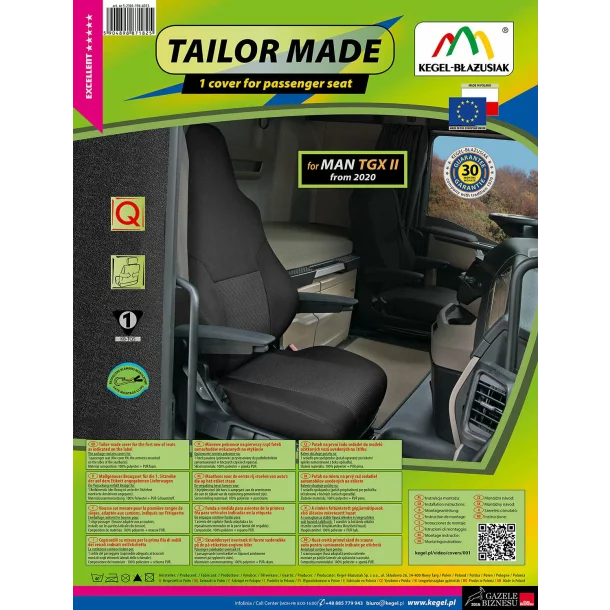 Husa scaun camion dedicata pentru scaun pasager MAN TGX II (dupa 2020&gt;), 1buc, Negru/Gri