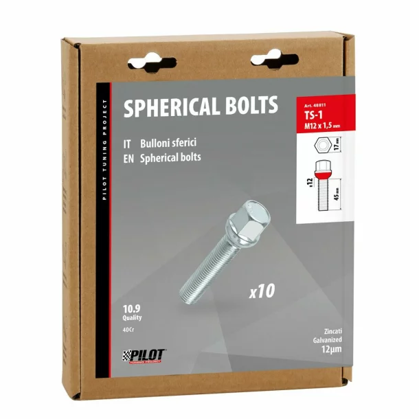 Prezoane jante sferice, R12, cap 17mm, filet M12x1.5, lungime filet 45mm, 10buc - TS1
