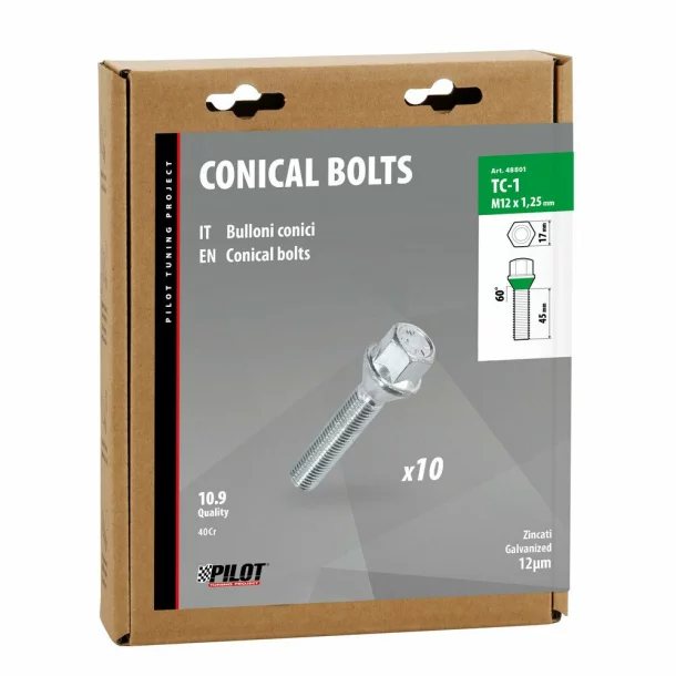 Prezoane jante conice, 60°, cap 17mm, filet M12x1.25, lungime filet 45mm, 10buc - TC1