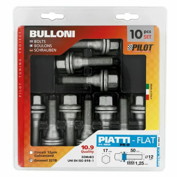 Prezoane jante plate cu saibe , cap 17mm, filet M12x1.25, lungime filet 35mm, 10buc - PR0