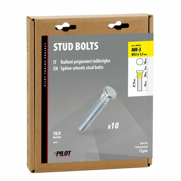 Prezoane jante cu caneluri, 13mm, cap 18mm, filet M12x1.5, lungime filet 62mm, 10buc - MR3