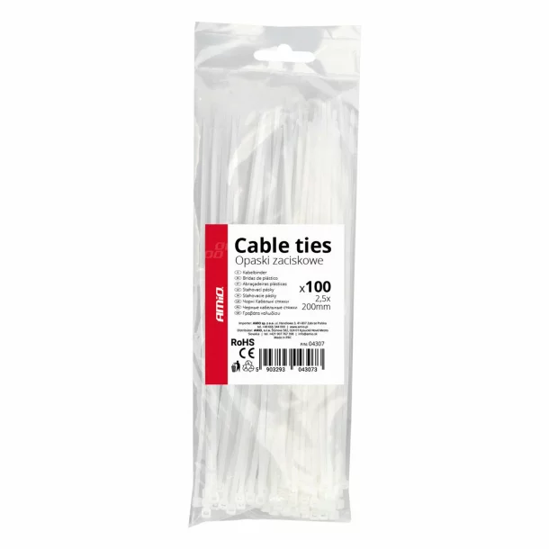 Coliere plastic 100buc 0,25x20cm - Alb