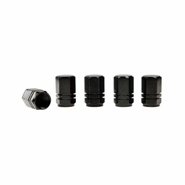 Hexagonal aluminium szelepsapka díszek, 5db - Fekete