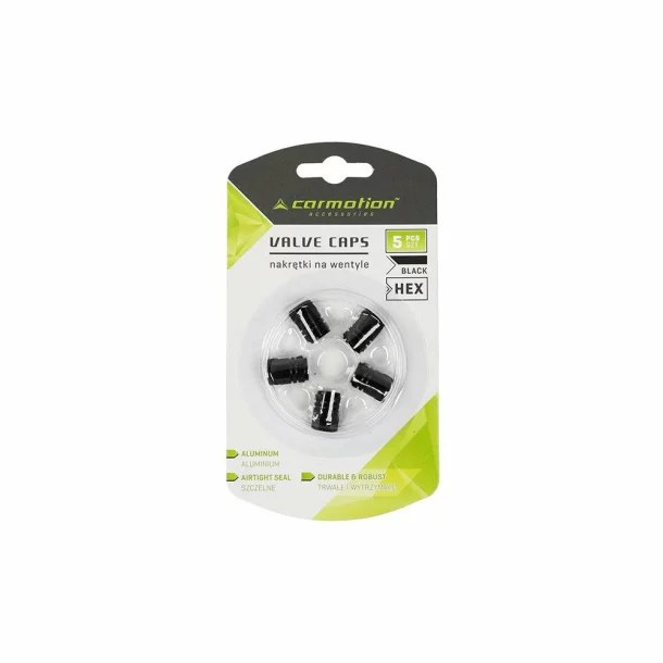 Hexagonal aluminium szelepsapka díszek, 5db - Fekete