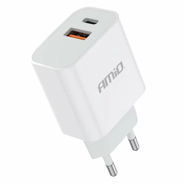 Incarcator retea Amio cu 2 porturi, USB-A si USB-C, 20W Quick Charge, PCH PRO-09, 230V