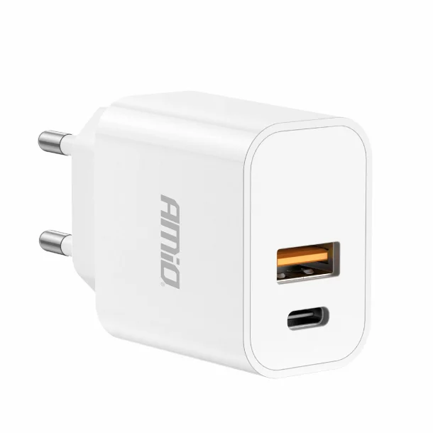 Incarcator retea Amio cu 2 porturi, USB-A si USB-C, 20W Quick Charge, PCH PRO-09, 230V