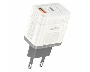 Incarcator retea Amio cu 2 porturi, USB-A si USB-C, 30W Quick Charge tehnologie GaN, 230V