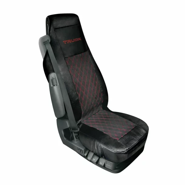 Husa scaun camion Mirian, din imitatie de piele si piele intoarsa matlasata, 1buc - Negru/Rosu