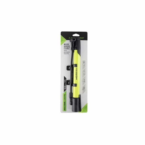 Pompa manuala pentru bicicleta, cu furtun si suport de fixare pe cadru, lungime 310mm, max 8Bari/120PSI