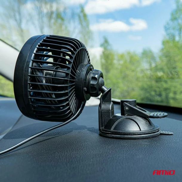 Ventilator auto cu 2 viteze, fixare cu ventuza, diametru 4.5&#039;&#039;, Amio, 12V