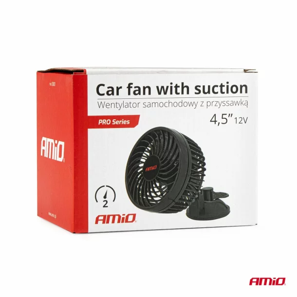 Ventilator auto cu 2 viteze, fixare cu ventuza, diametru 4.5&#039;&#039;, Amio, 12V