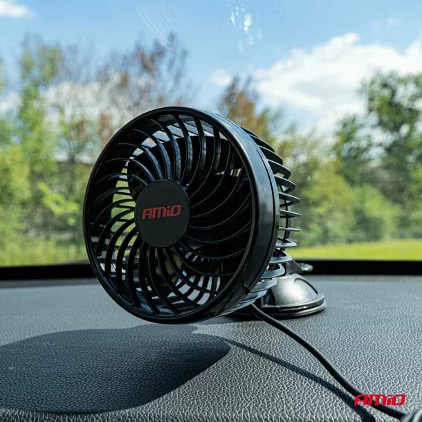 Ventilator auto cu 2 viteze, fixare cu ventuza, diametru 4.5&#039;&#039;, Amio, 12V