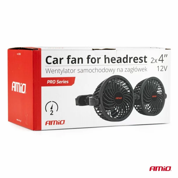 Ventilator auto dublu cu 2 viteze, fixare la tetiera, diametru 2x4&#039;&#039;, Amio, 12V