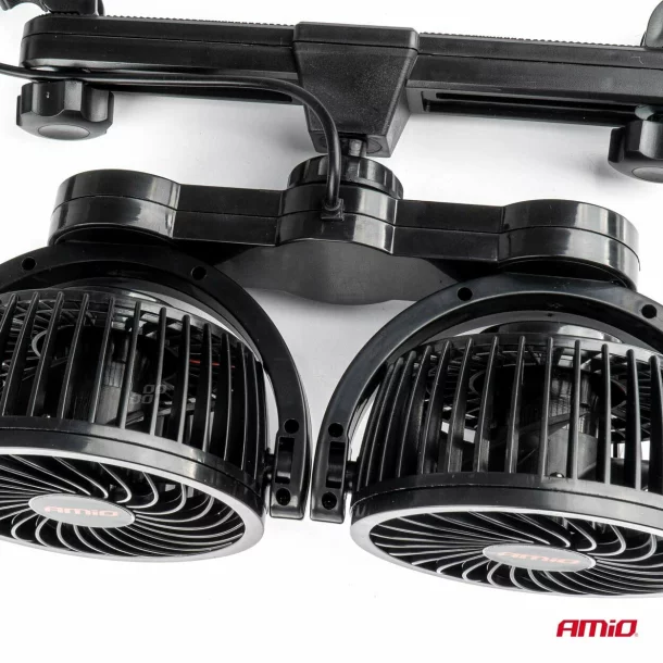 Ventilator auto dublu cu 2 viteze, fixare la tetiera, diametru 2x4&#039;&#039;, Amio, 12V