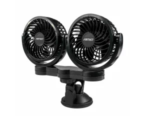 Double car fan with 2 speeds, suction cup attachment, diameter 2x4&#039;&#039;, Amio, 24V