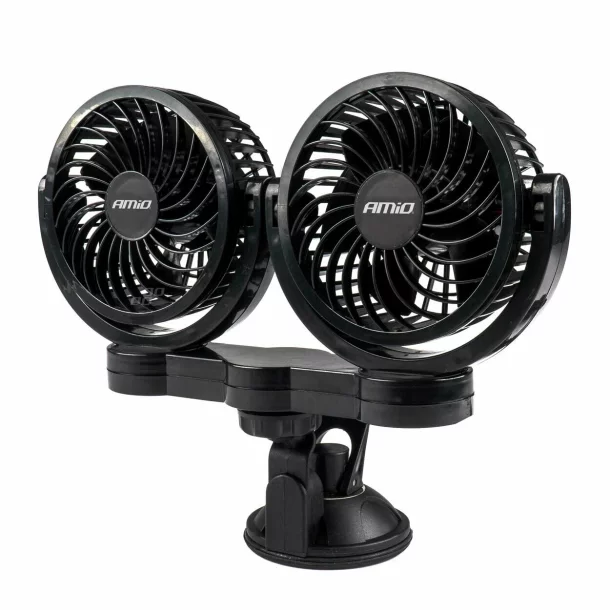 Double car fan with 2 speeds, suction cup attachment, diameter 2x4&#039;&#039;, Amio, 24V