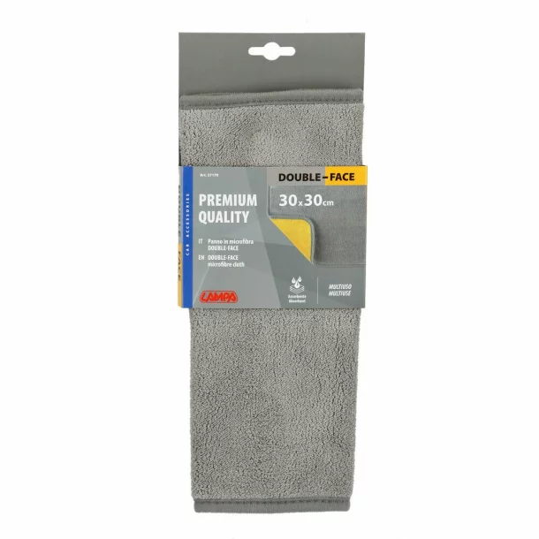 Premium Quality, kétoldalas mikroszálas kendő - 30x30 cm - Szürke/Sárga