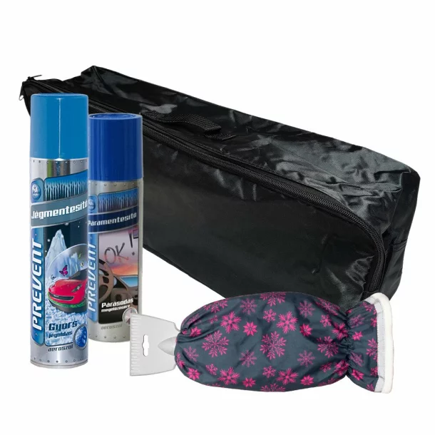 Winter deicing package, Woman, organizer bag, windscreen demister 200ml, windscreen de icer 300ml, ice scraper with glove, 4pcs