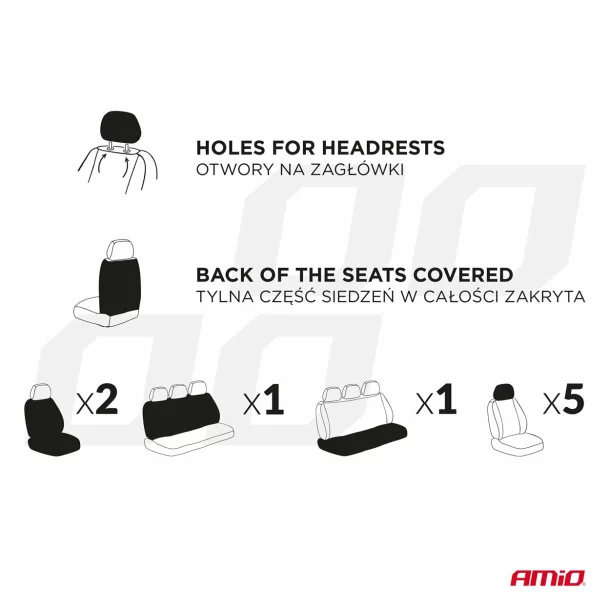 Huse scaun universale 9buc, Amio SC-03 - Negru/Rosu