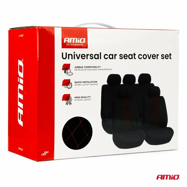 Huse scaun universale 9buc, Amio SC-03 - Negru/Rosu