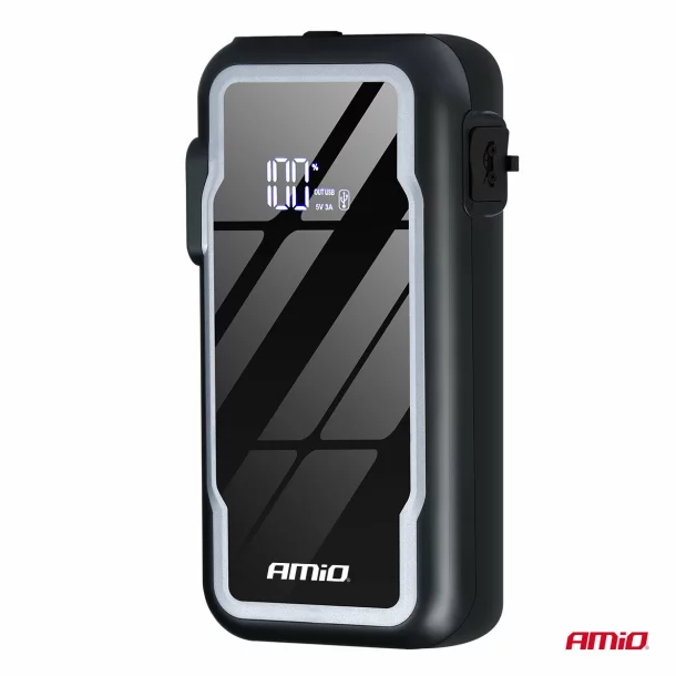 3 az 1-ben hordozható inditó robot LED-del és Powerbank, 12V, 12Ah, 1600A, AMIO