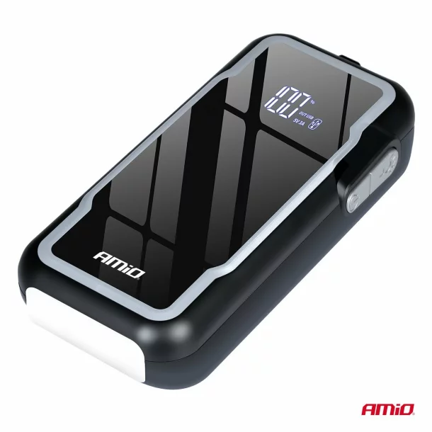 3 az 1-ben hordozható inditó robot LED-del és Powerbank, 12V, 12Ah, 1600A, AMIO